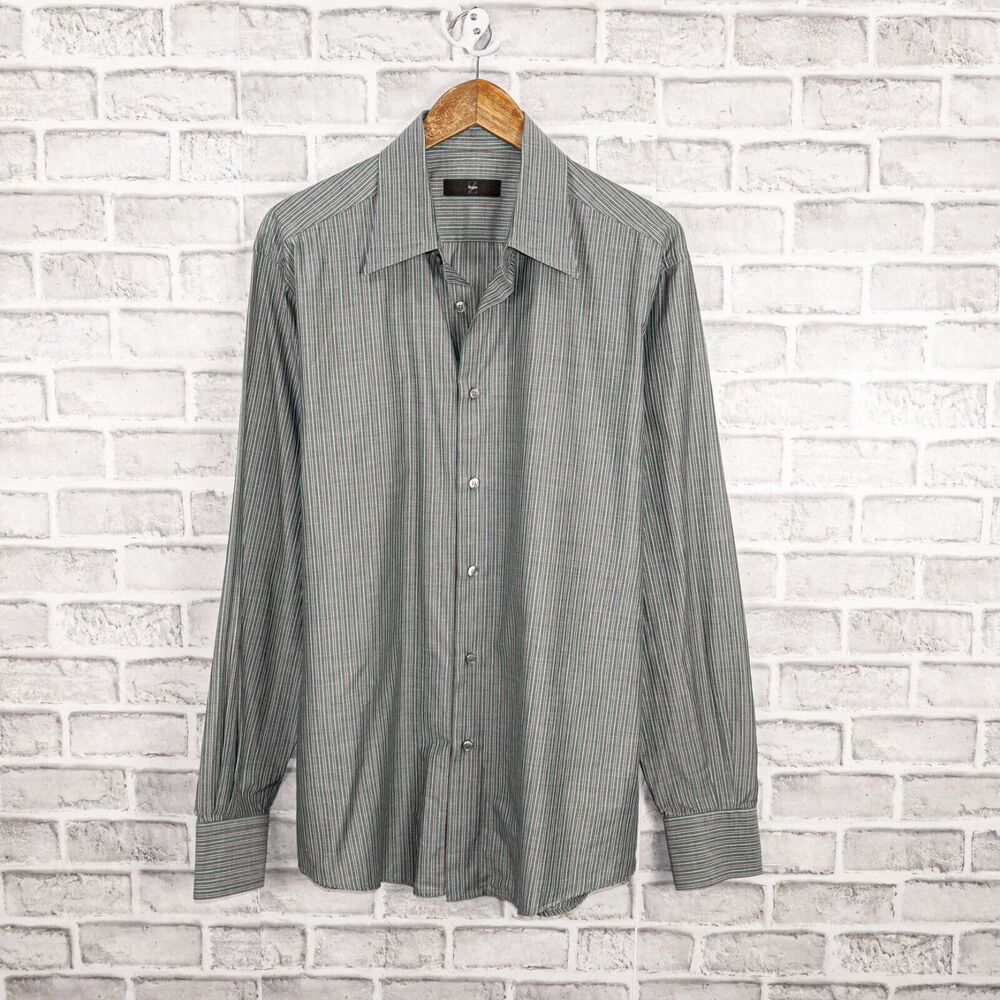 Ermenegildo Z Zegna Button up Shirt Gray with green striped size 17